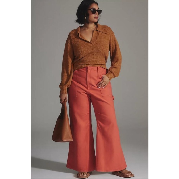 Anthropologie Pilcro Womens 31 Coral Wide Leg High Rise Painter Puddle Pants‎ - Picture 1 of 14